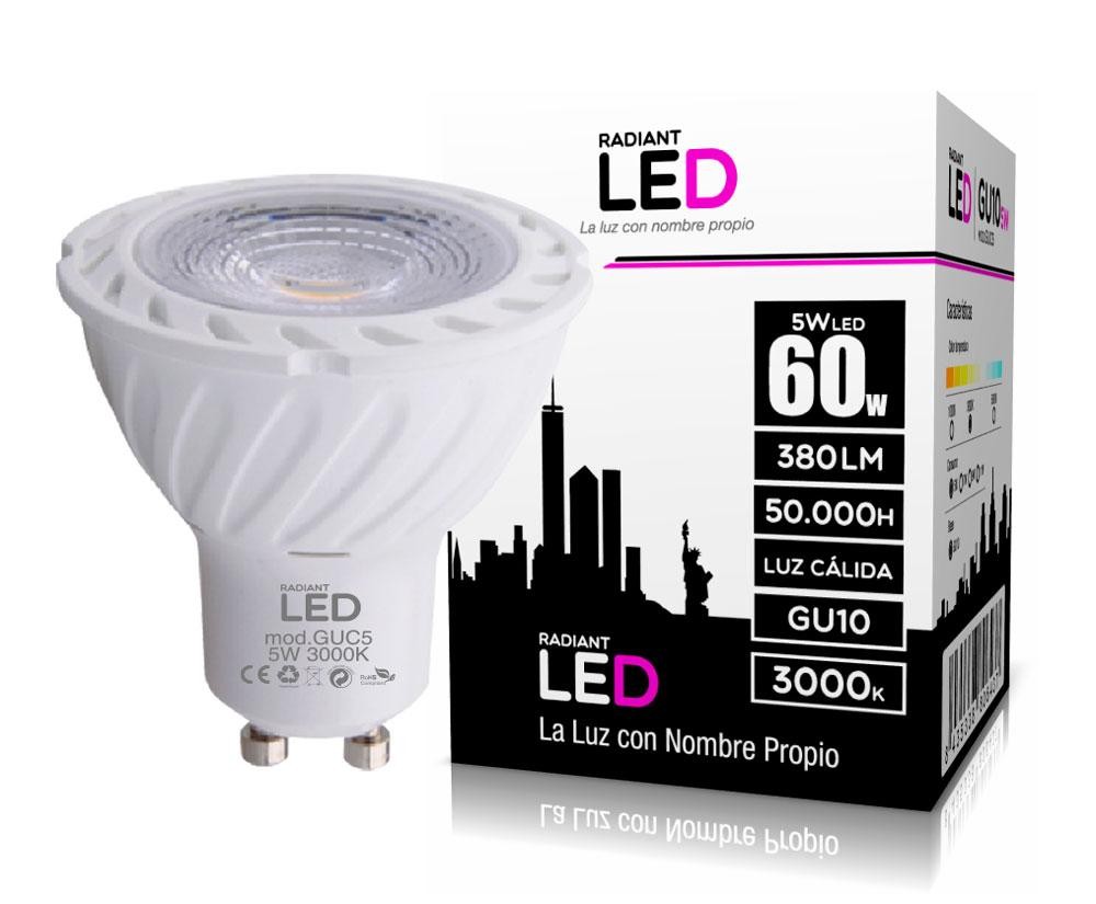 BOMBILLA LED GU10 5W 3000K LUZ CÁLIDA 380LM RADIANT LED