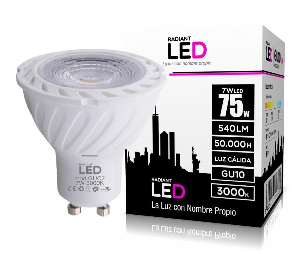 BOMBILLA LED GU10 7W 3000K LUZ CÁLIDA 540LM RADIANT LED