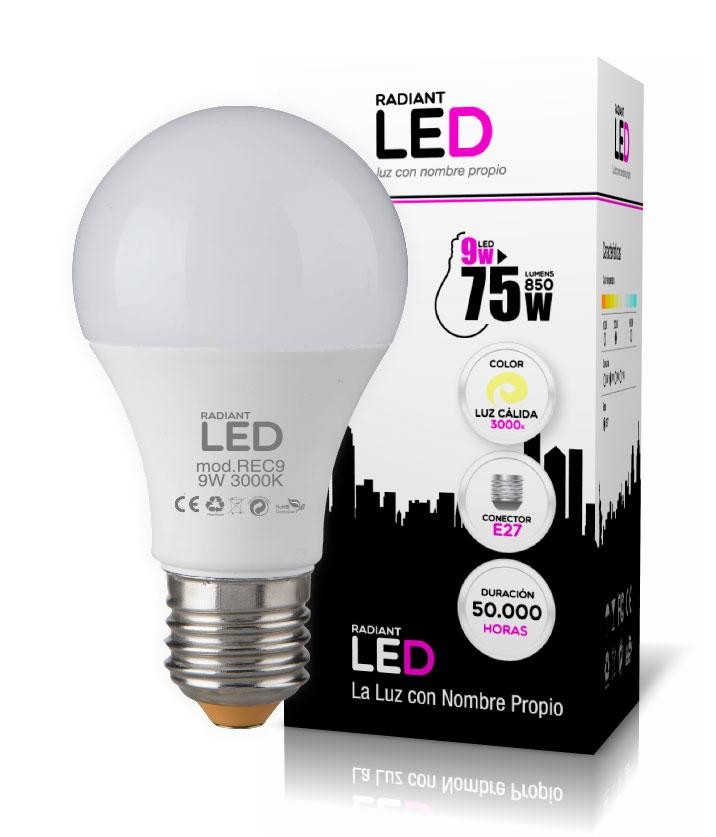 BOMBILLA LED E27 9W 3000K LUZ CÁLIDA 850LM RADIANT LED