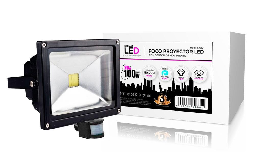 FOCO PROYECTOR LED 20W 6400 K + SENSOR MOVIMIENTO RADIANT LED