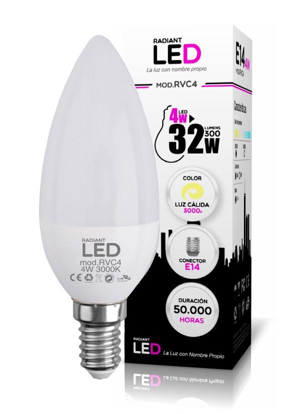 BOMBILLA LED E14 4W 3000K LUZ CÁLIDA 300LM RADIANT LED