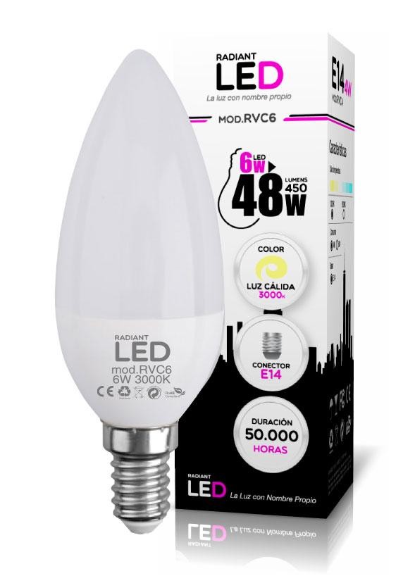 BOMBILLA LED E14 6W 3000K LUZ CÁLIDA 450LM RADIANT LED