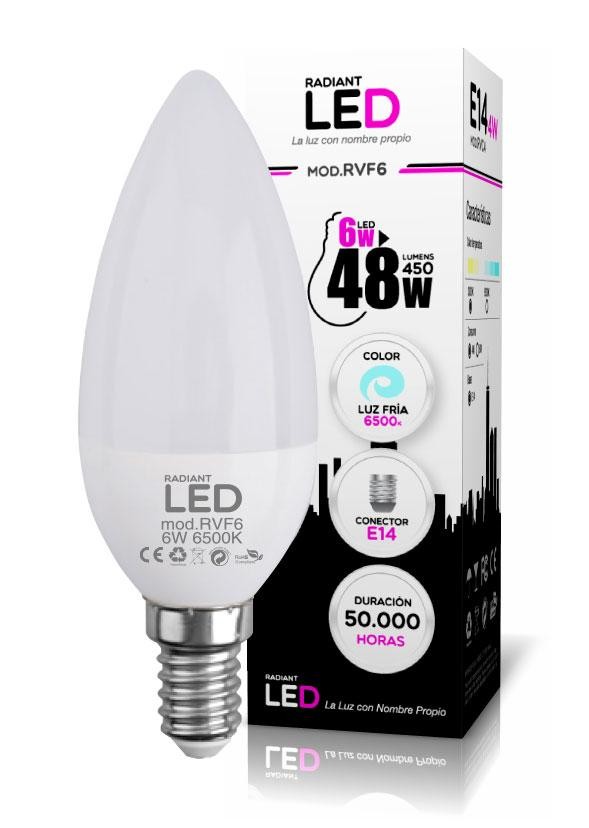 BOMBILLA LED E14 6W 6500K LUZ FRÍA 450LM RADIANT LED