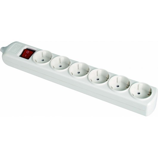BASE 6 TOMAS BIPOLAR 16A 250V BLANCO CON OBTURADOR+INTERRUPTOR