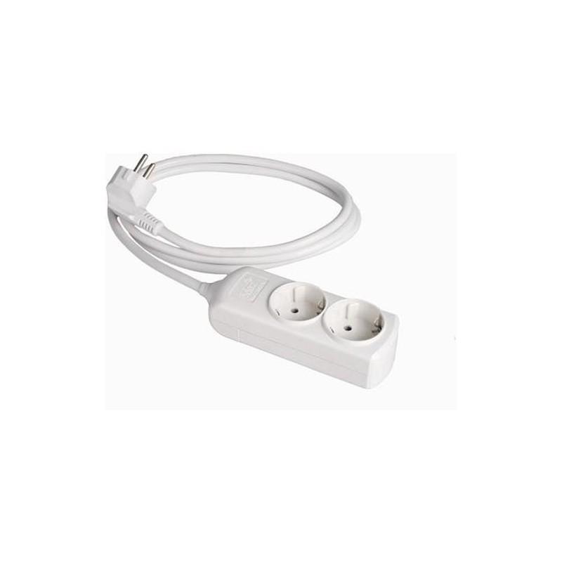 PROLONGADOR 2 TOMAS BIPOLAR 16A 250V BLANCO CON OBTURADOR