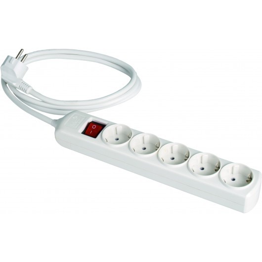 PROLONGADOR 5 TOMAS BIPOLAR 16A 250V CON OBTURADOR+INTERRUPTOR