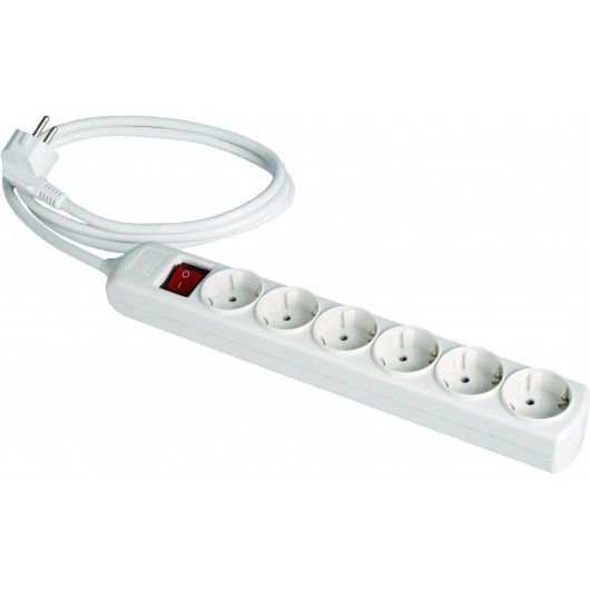 PROLONGADOR 6 TOMAS BIPOLAR 16A 250V CON OBTURADOR+INTERRUPTOR