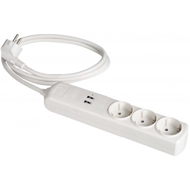 BASE 3 TOMAS CON PROLONGADOR 1,5m CON 2 TOMAS USB