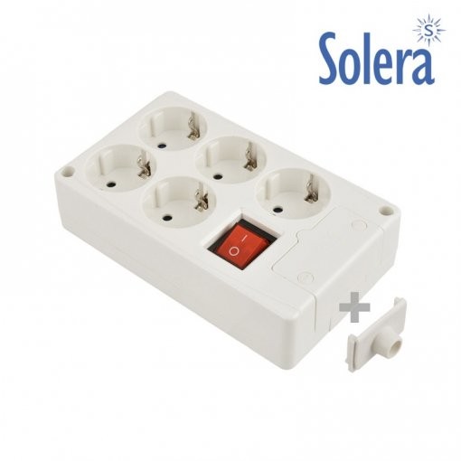 BASE BIPOLAR 5 TOMA CON TT LATERAL 16A 250V INTERRUPTOR LUMINOSO BLANCO