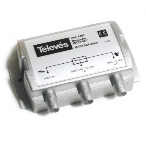 Mezclador TDT-Satélite 2e/1s RF+FI Televes 745210 MATV-FI 2e/1s-F DC