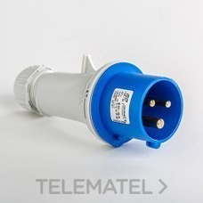 Clavija aérea IP44 2 polos + tierra 220V 16A 6h de color azul