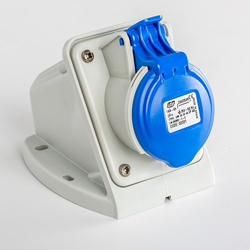 Base mural recta IP44 2 polos + tierra 220V 16A 6h de color azul
