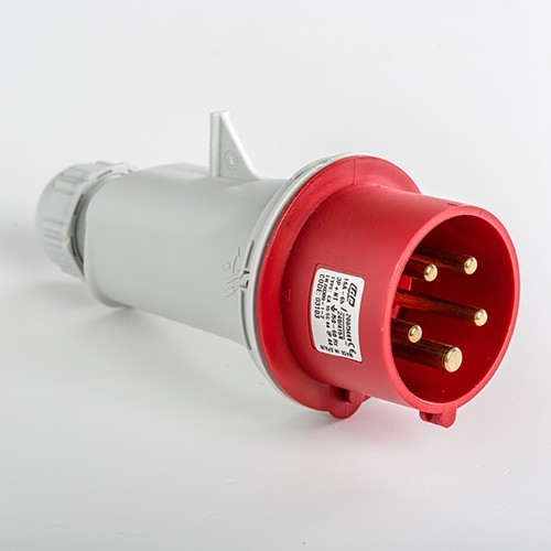 Clavija aérea IP44 3 polos + neutro + toma tierra 380V 16A 6h de color rojo
