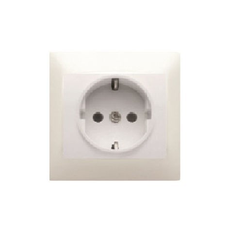 Base de enchufe 2P+TT lateral seguridad con placa Coral en blanco