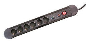 Base 6 tomas c/protec.sobrecargas.NEGRA.