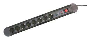 Base 8 tomas c/protec.sobrecargas.NEGRO.