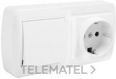 BASE FIJA 2P+T 16A 250V + CONMUTADOR/INTERRUPTOR 10AX 250V 148x72x28 BLANCO