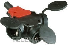 BASE MÚLTIPLE CON 3 TOMAS CAUCHO SCHUKO CON OBTURADOR