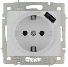 BASE ENCHUFE 2P+TT CON OBTURADOR 16A 250V USB 83x81 BLANCO