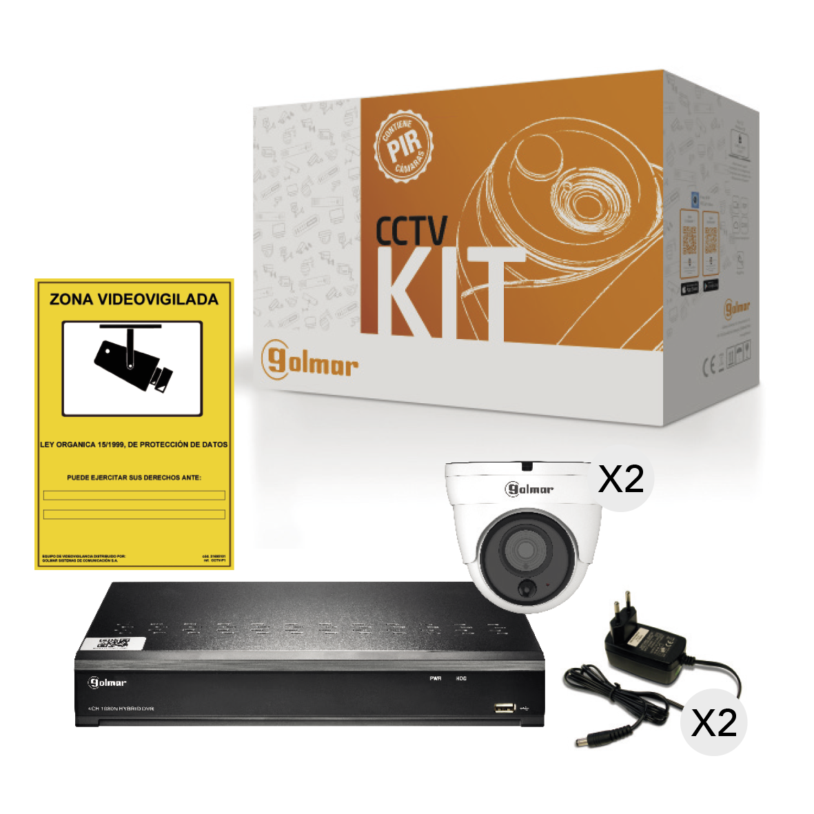 KIT-2DHVR1P CON DVR Y DOS DOMOS PIR