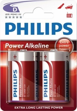 Pilas alcalina LR20 Power Alkaline Philips 12 blisters de 2 unidades.